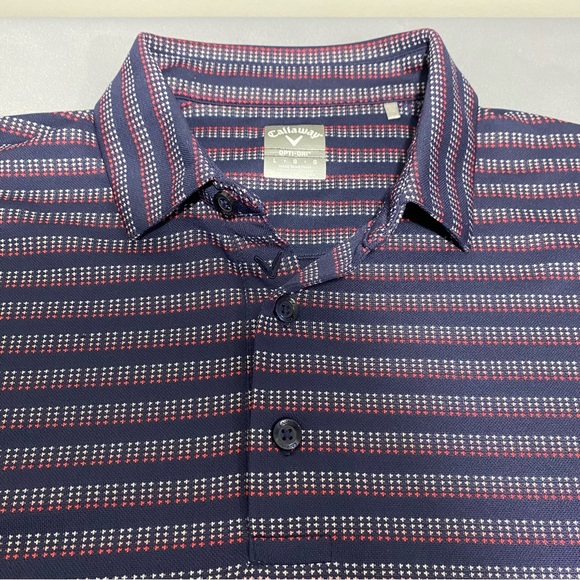 Callaway Opti Dri Men's Golf Polo Shirt Size L Short Sleeve Navy Blue Stripes - Picture 3 of 7